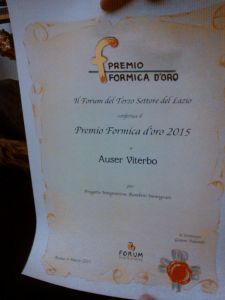 Il premio ricevuto dall'Auser di Viiterbo